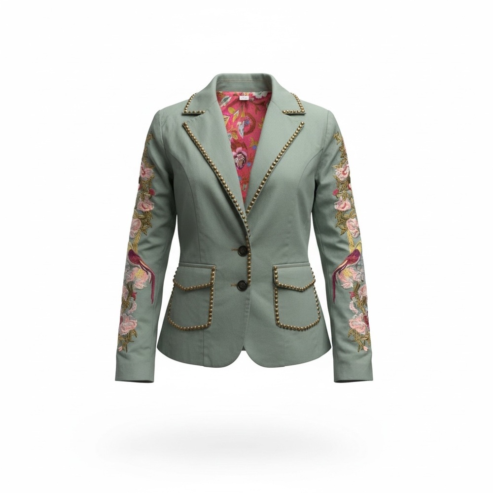 Aratta Silent Journey Embroidered Denim Jacket Size M